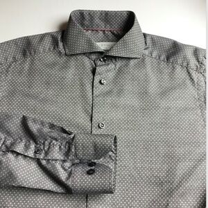 ETON slim  gray dotted cotton shirt Sz M 15 -38 cm made in Europe